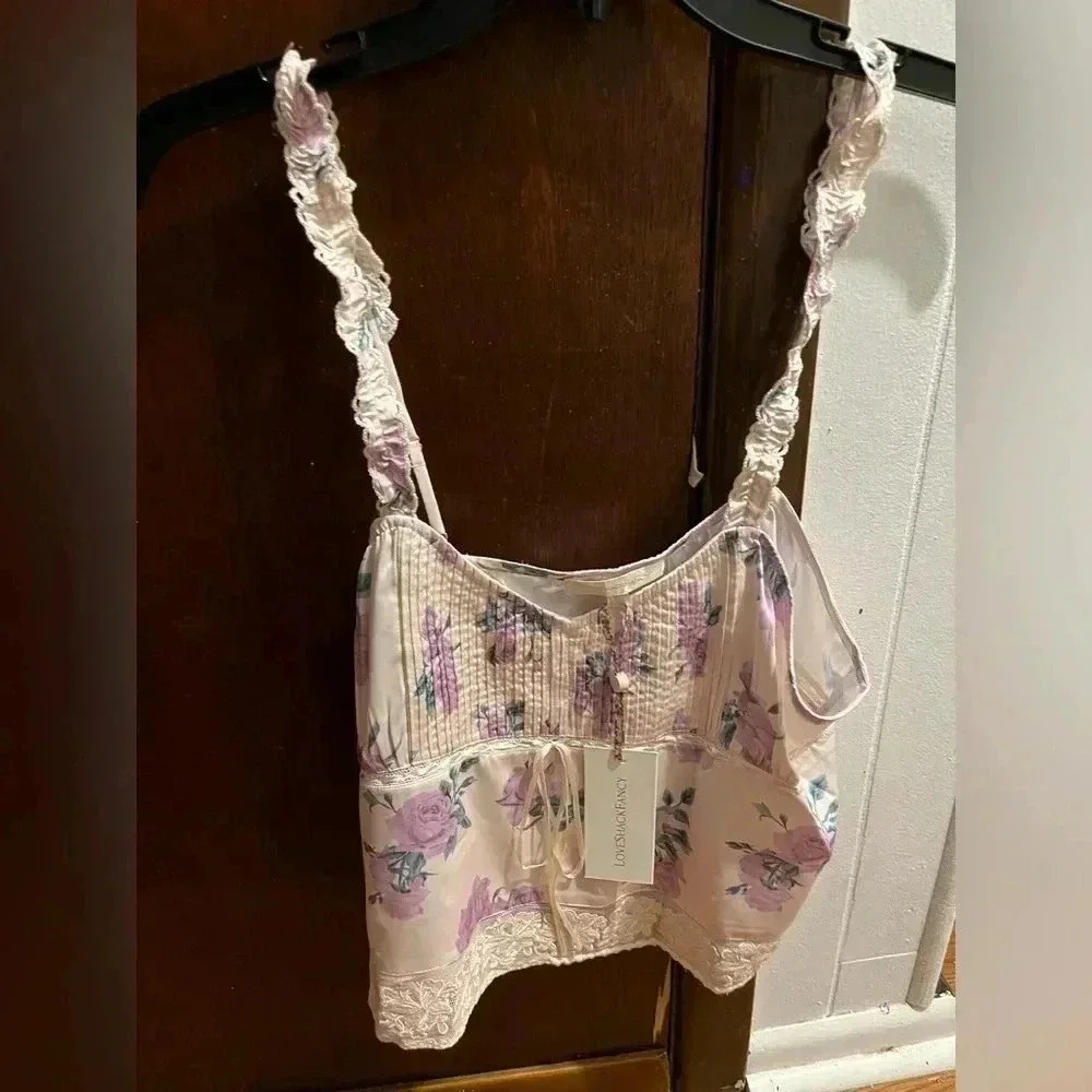 NWT Love Shack Fancy Lanzo Lace Trim Tank Top Mauve Rose L - Picture 5 of 8
